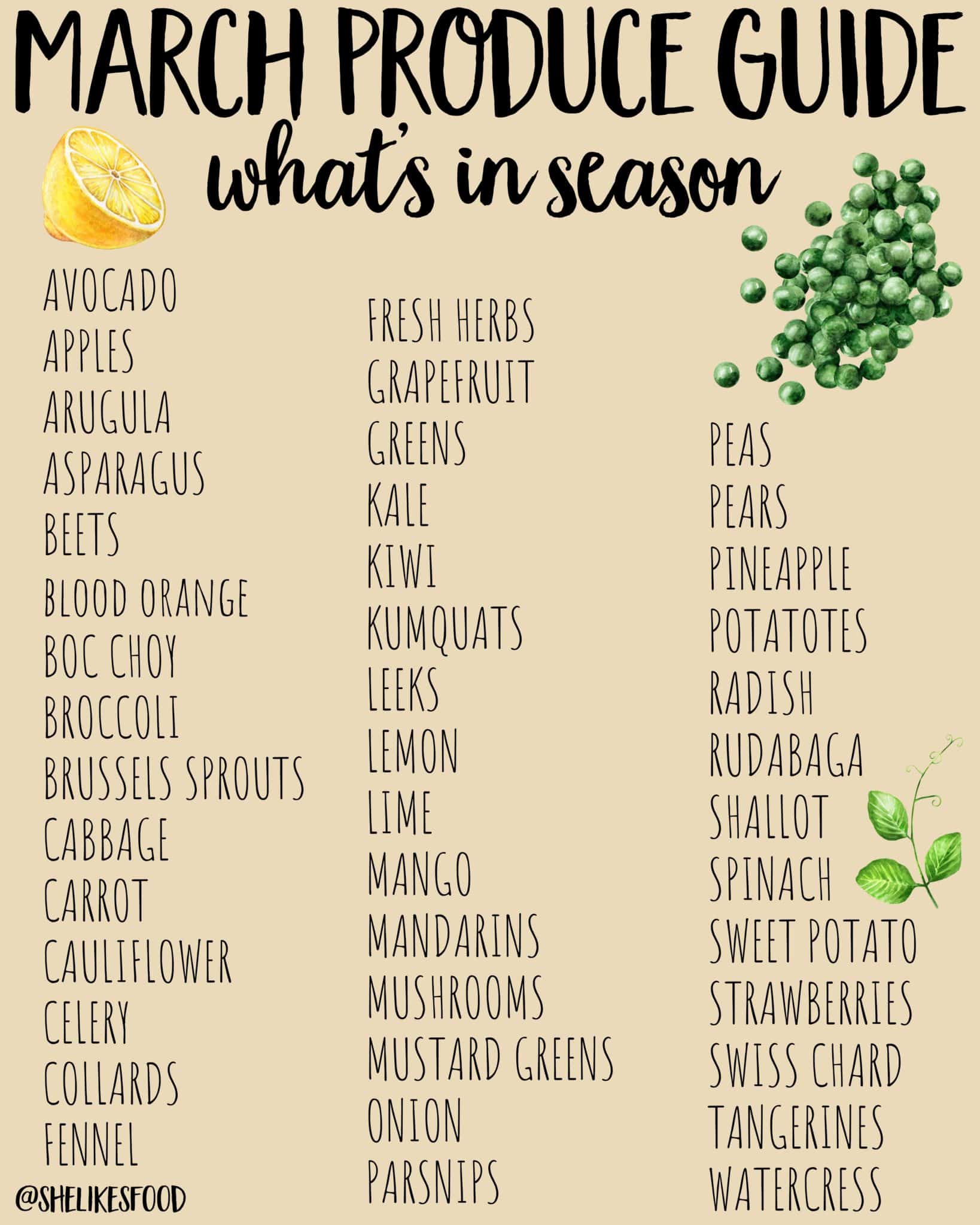 What Fruits And Vegetables are in Season March?